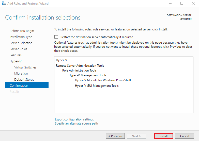 Confirm Selections and Install